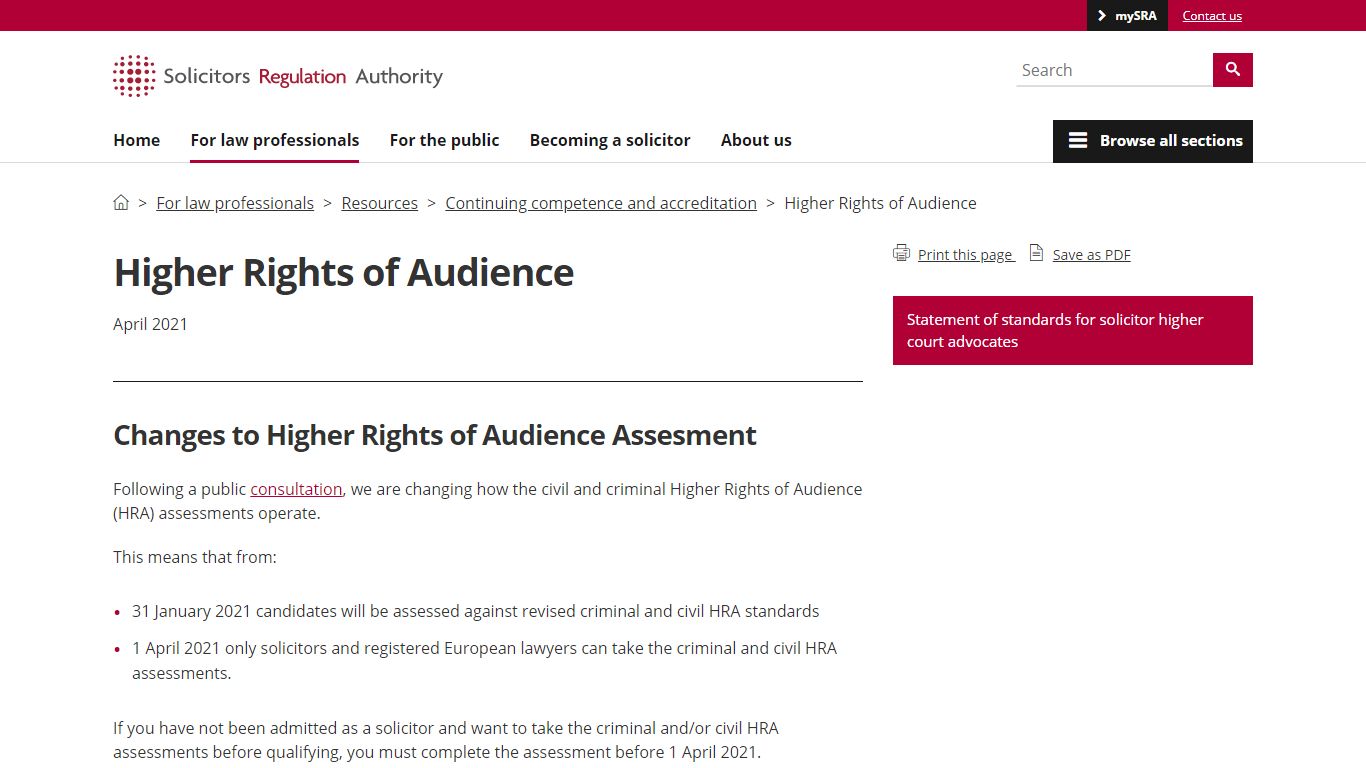 SRA | Higher Rights of Audience | Solicitors Regulation Authority